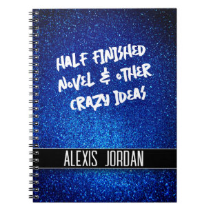 Sparkly Navy Blue Glitter Black and White Graffiti Notebook