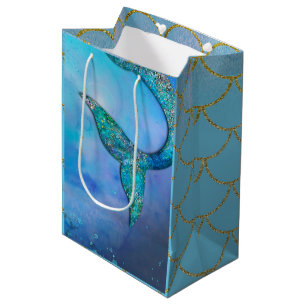 Sparkly Ocean Mermaid Fin Tail Birthday Party Medium Gift Bag