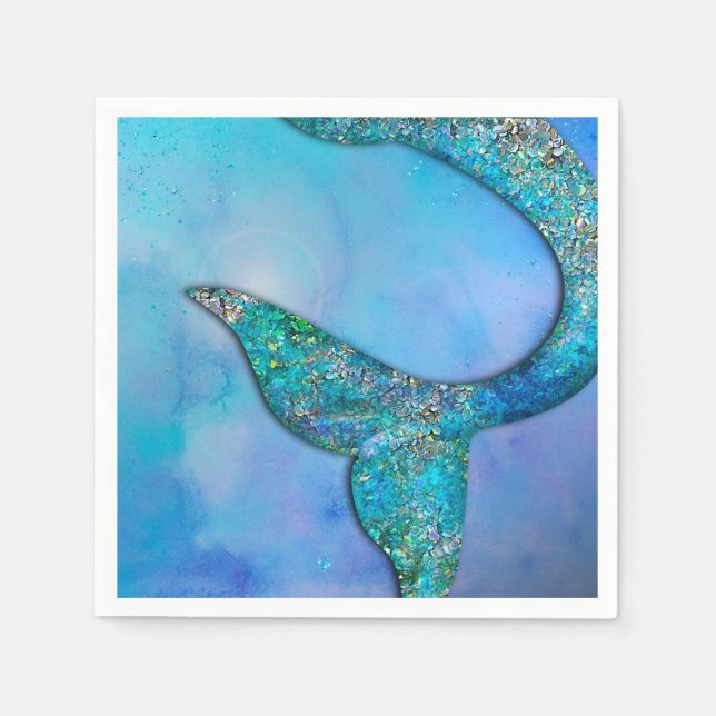 Sparkly Ocean Mermaid Fin Tail Birthday Party Napkin (Front)