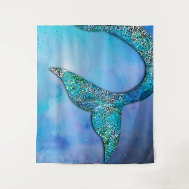 Sparkly Ocean Mermaid Fin Tail Magical Enchanted Tapestry (Front)