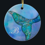 Sparkly Ocean Mermaid Fin Tail Personalised Ceramic Ornament<br><div class="desc">personalise with text if desired.</div>