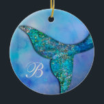 Sparkly Ocean Mermaid Fin Tail Personalised Ceramic Ornament<br><div class="desc">personalise with text if desired.</div>