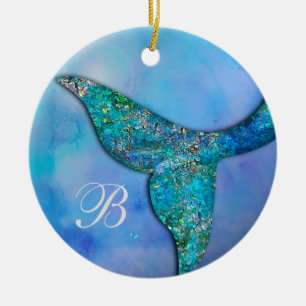 Sparkly Ocean Mermaid Fin Tail Personalised Ceramic Ornament