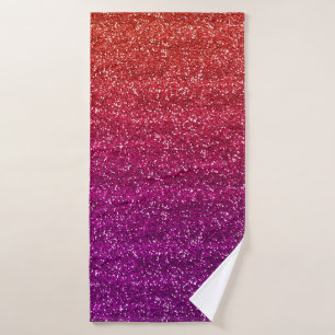 Sparkly Orange and Purple Gradient Glitter Bath Towel