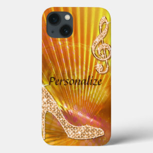 Sparkly Orange Music Note & Stiletto Heel iPhone 13 Case