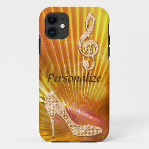 Sparkly Orange Music Note & Stiletto Heel iPhone 11 Case