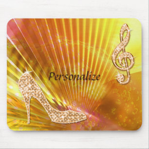 Sparkly Orange Music Note & Stiletto Heel Mouse Pad