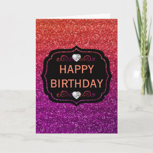 Sparkly Orange & Purple Gradient Glitter Birthday Card