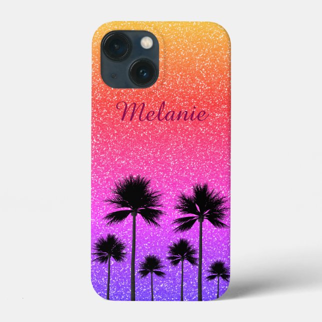 Sparkly Palm Trees Gradient Sunset Personalised Case-Mate iPhone Case (Back)