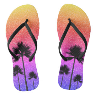 Sparkly Palm Trees Gradient Sunset Thongs