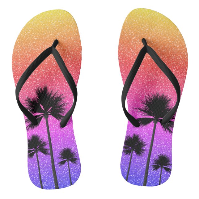 Sparkly Palm Trees Gradient Sunset Thongs (Footbed)