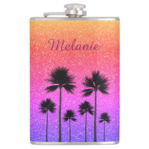 Sparkly Palm Trees Hip Flask