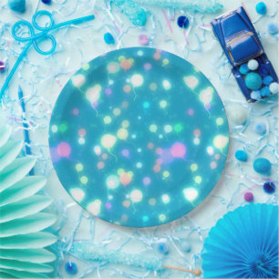 Sparkly Party Balloons Blue Paper Plate