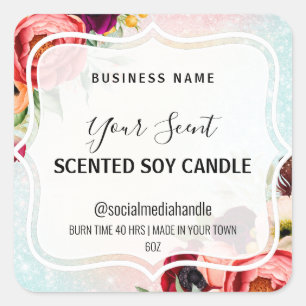 Sparkly Pastel Floral Scented Soy Candle Labels