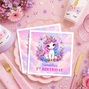 Sparkly Pastel Unicorn Girl Birthday Napkins Set