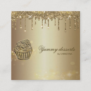 Sparkly Pastry Cake Bakery Glitter Gold Business C Square Business Card