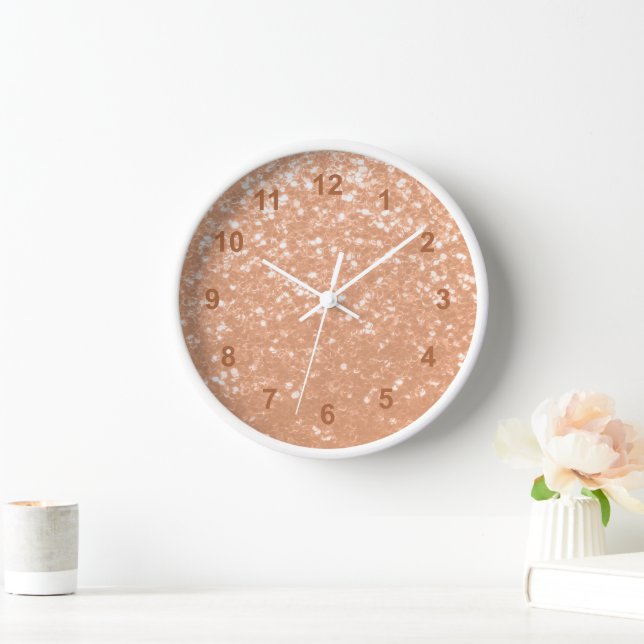Sparkly peach faux sparkles colour of year 2024 clock (Home)