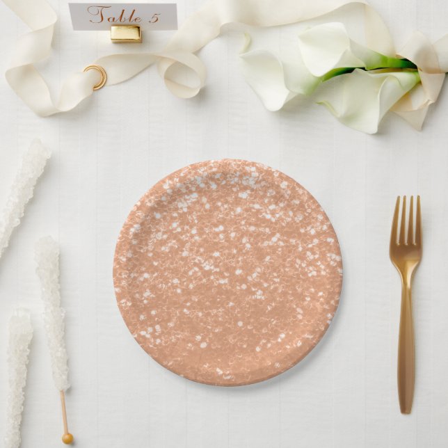 Sparkly peach faux sparkles colour of year 2024 paper plate (Wedding)