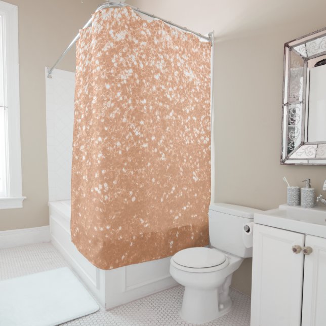 Sparkly peach faux sparkles colour of year 2024 shower curtain (In Situ)