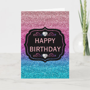 Sparkly Pink and Blue Gradient Glitter Birthday Card