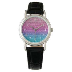 Sparkly Pink and Blue Gradient Glitter Watch