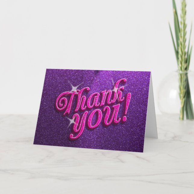 Sparkly Pink and Purple Thank You Card (Front)