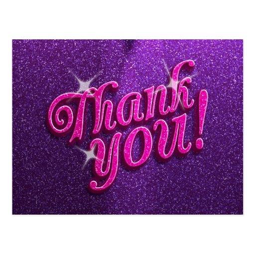 Sparkly Pink and Purple Thank You Postcard | Zazzle