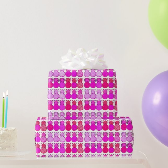 Sparkly pink and red pineapples wrapping paper (Party Gifts)