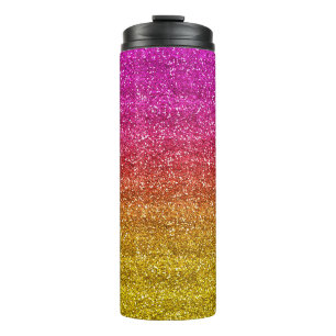 Sparkly Pink and Yellow Gradient Glitter Thermal Tumbler
