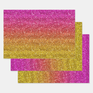 Sparkly Pink and Yellow Gradient Glitter Wrapping Paper Sheet