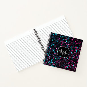 Sparkly pink blue mosaic glitter sparkle Monogram Notebook