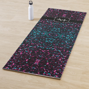 Sparkly pink blue mosaic glitter sparkle Monogram Yoga Mat