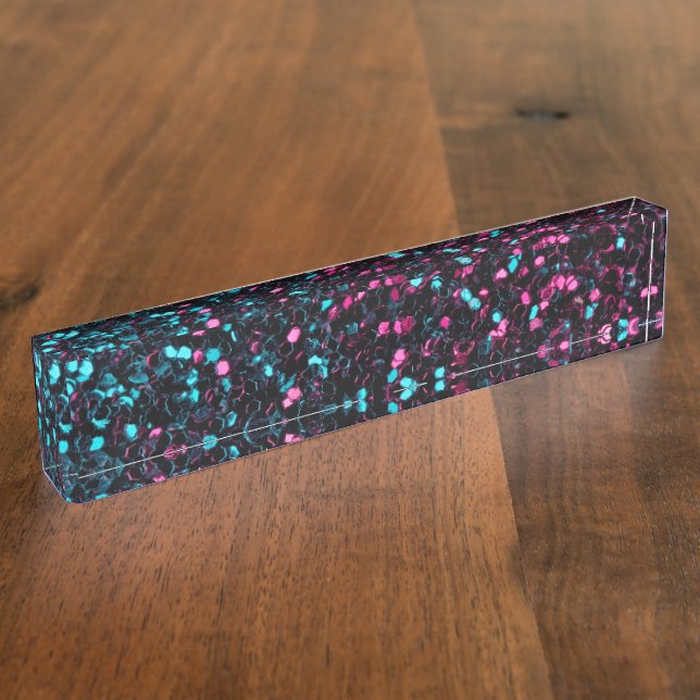 Sparkly pink blue mosaic glitter sparkles nameplate (Side)