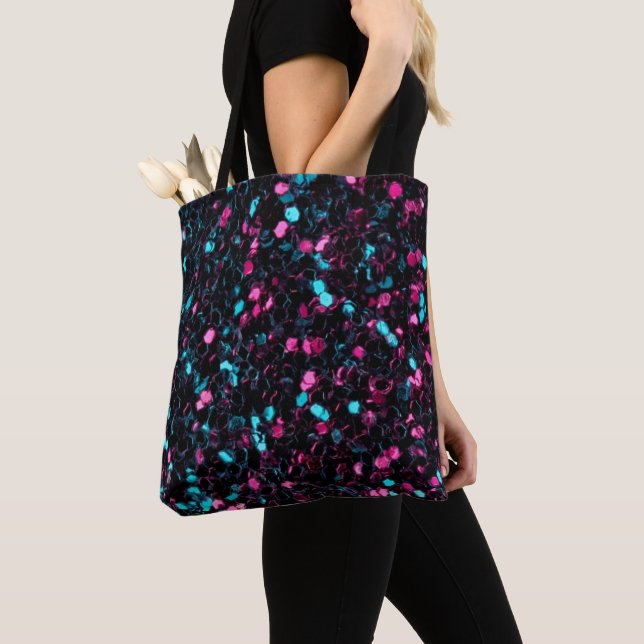 Sparkly pink blue mosaic glitter sparkles tote bag (Close Up)