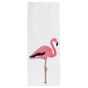 Sparkly pink flamingo tropical Christmas Wine Gift Bag