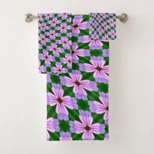 Sparkly Pink Flowers Pattern Bath Towel Set