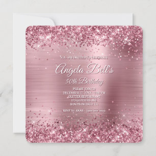Sparkly Pink Glitter Brushed Foil 50th Birthday Invitation