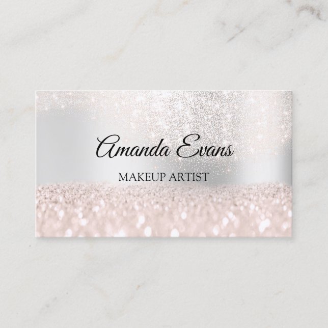 Sparkly Pink Glitter Makeup Artist Fashion Grey Appointment Card (Front)