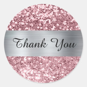 Sparkly Pink Glitter Silver Shimmer Foil Classic Round Sticker