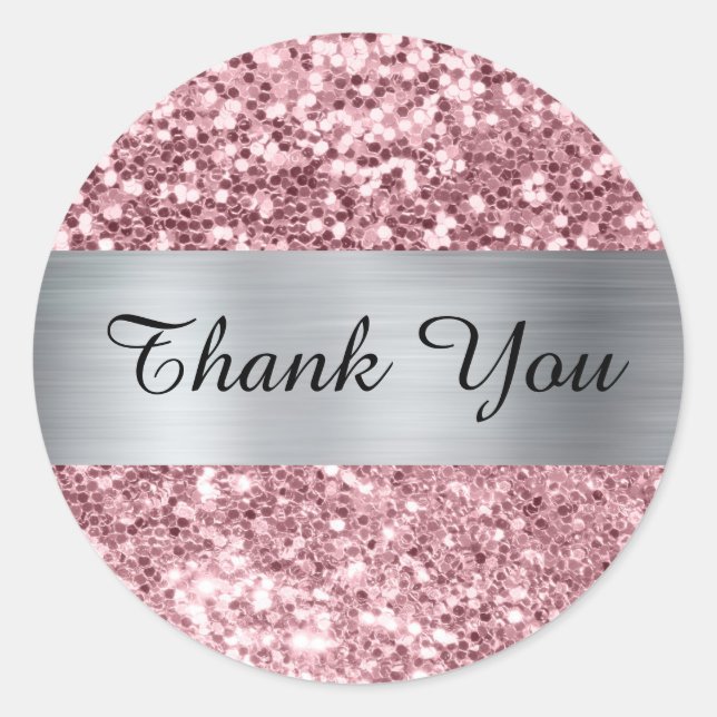 Sparkly Pink Glitter Silver Shimmer Foil Classic Round Sticker (Front)