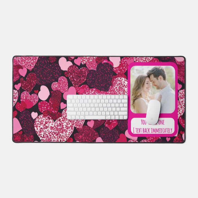 Sparkly Pink Hearts I Text Back Immediately Desk Mat (Keyboard & Mouse)