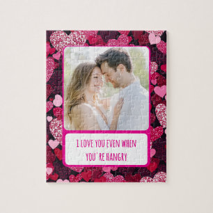Sparkly Pink Hearts When You're Hangry Jigsaw Puzzle