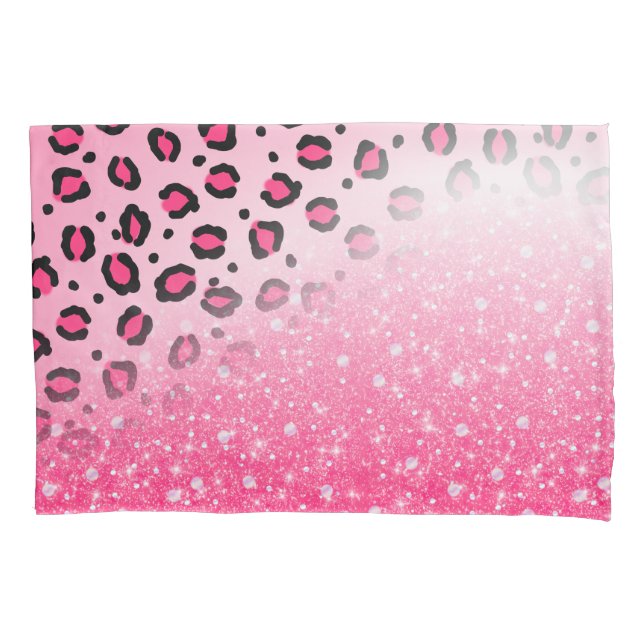 Sparkly Pink Leopard Print Decor For Teen Girls Pillowcase (Front)