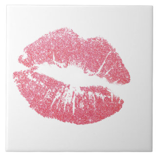 Sparkly Pink Lips Ceramic Tile
