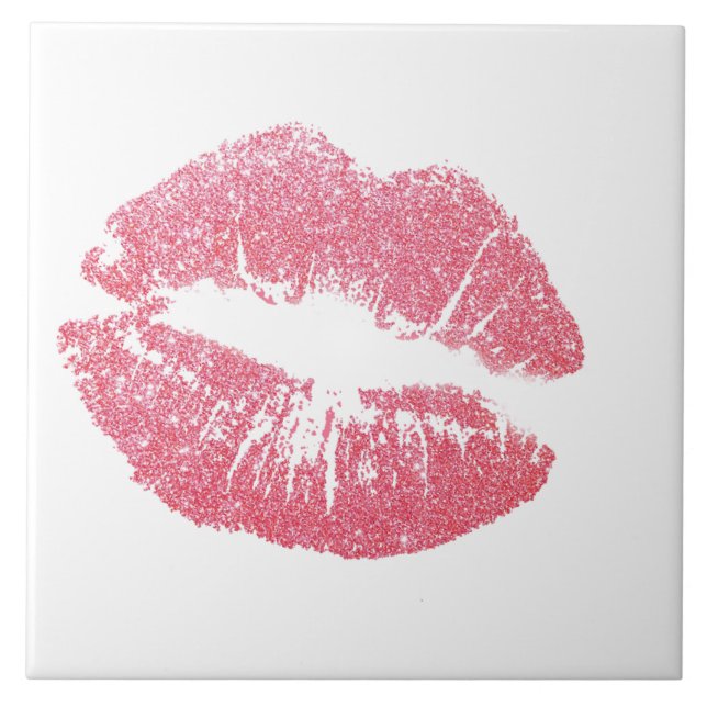 Sparkly Pink Lips Ceramic Tile (Front)