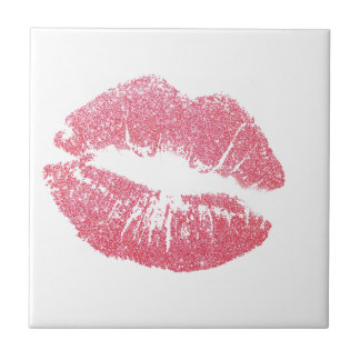 Sparkly Pink Lips Ceramic Tile