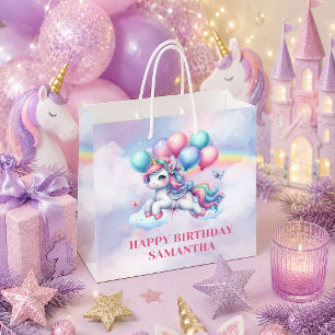Sparkly Pink Purple Unicorn Girl Birthday Gift Bag