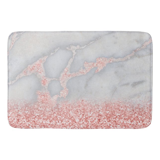 Sparkly Pink Rose Gold Bohemian Marble Bath Mat (Front)