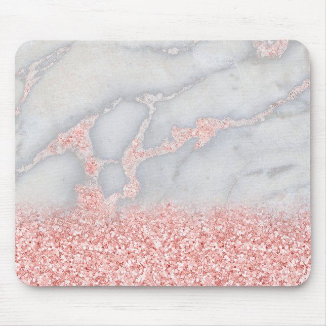 Sparkly Pink Rose Gold Bohemian Marble Mouse Pad (Front)