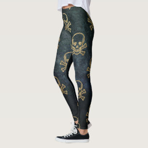 Sparkly Pirate Jolly Roger on Dark Background Leggings